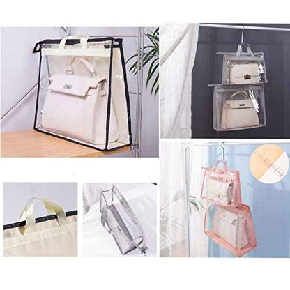 Dust Bags for Handbags - Purse Storage Organizer for Closet Moistureproof and Dustproof Cover Hanging with Zipper and Handle (Pink-XL)