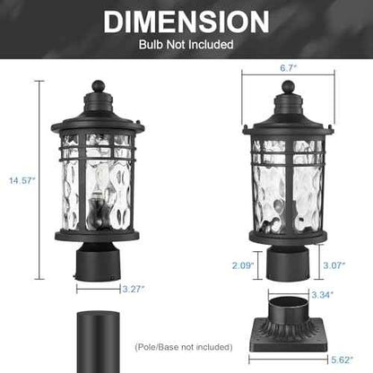 Darkaway Outdoor Post Lights Lamp Posts Outdoor Lighting, Aluminum Post Lights Outdoor Light Fixtures with Water Ripple Glass, Pole Light for Outside Patio Yard Garden