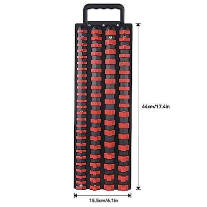 160-Piece Portable Socket Organizer Steel Tray with Handle - Heavy Duty Socket Holder Kit 1/4-Inch, 3/8-Inch, 1/2-Inch Blue&Red Clips (2 PC, Blue&Red)