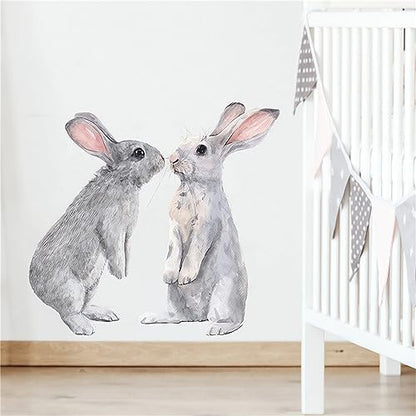 Two Little Bunnies Wall Stickers, sacinora Cute Rabbit Animal Wall Decals Removable Vinyl Peel and Stick for Nursery Kids Baby Living Room Bedroom Children's Room Playroom Art Decorations