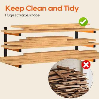 Heavy-Duty 3-Tier Wall Mounted Lumber Storage Rack | Metal Wood Organizer for Indoor & Outdoor | 4 Pack, Rust-Resistant