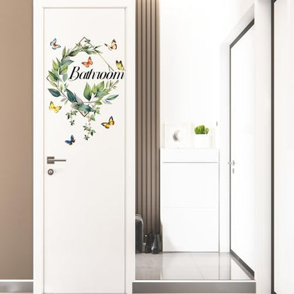 2 Pcs Bathroom Toilet WC Sign Door Stickers Washroom Wall Decals Peel and Stick Removable DIY Beautiful Flower Wash Room Door Decor (Bathroom)