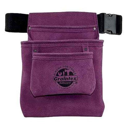 Graintex SS2082 3 Pocket Nail & Tool Pouch Purple Color Suede Leather with 2¡± Webbing Belt for Constructors, Electricians, Plumbers, Handymen
