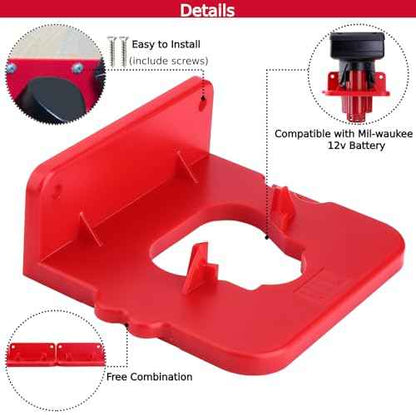 10 Packs Battery Holder Compatible with Mil-Waukee 12v Battery, Wall Mount Holder with 20 Screws for 12v Battery 1.5Ah 2.0Ah 2.5Ah 3.5Ah 4.0Ah 5.0Ah 6.0Ah 6.5Ah