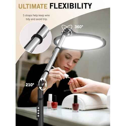 Lash Light for Eyelash Extensions, Floor Lamp with Moveable Stand & Flexible Arm, Esthetician Light with Adjustable Height & Color Temperature for Nail Art/Tattoo/Beauty/Makeup/Eyebrow/Skincare/Craft
