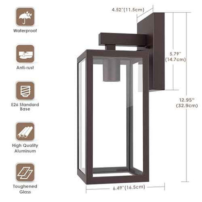 MAXvolador Outdoor Wall Sconce, Exterior Waterproof Wall Lantern Light Fixture, Dark Chocolate Porch Light Glass, Anti-Rust E26 Patio Lighting, 2 Pack