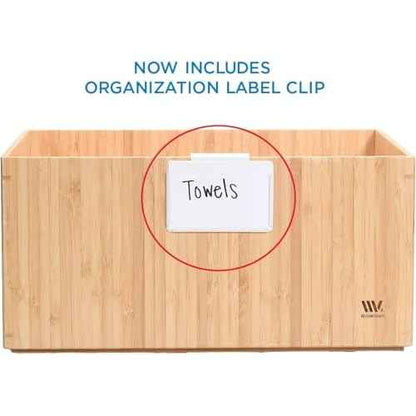MobileVision Bamboo Storage Box, 12¡±x 9¡±x 6¡±, Durable Bin w/ Handles, Stackable - For Toys Bedding Clothes Baby Essentials Arts & Crafts Closet & Office Shelf With (White Clip Included)