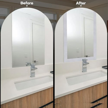 WADILE 32.8ft White Wood Grain Wallpaper Border Mirror Frame Removable Waterproof, Peel and Stick Wall Paper Border Decor Self Adhesive, Kitchen Bathroom Sticker