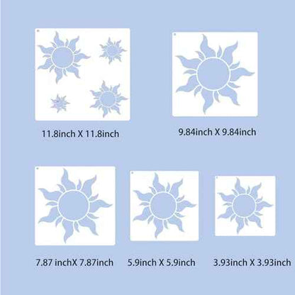 5Pieces Sun Stencils for Painting on Wood Wall Reusable Boho Sun Stencils for Crafts Canvas Furniture Wall Drawing Card Making Pattern Decor