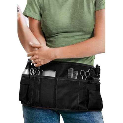 Under NY Sky Salon Waist Apron - 9 Pockets, 3 Loops, Oxford Canvas - Hair Cut Holster for Tool Storage, Shears, Brush, Trimmer - Belt Pouch - Hair Stylist, Makeup Artist, Barber, Cosmetology - Black