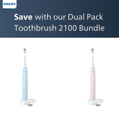 Philips Sonicare 2100 electric toothbrush with Sonic technology, QuadPacer and SmarTimer, 14-day battery life and slim egonomic design, blue and pink 2 pack