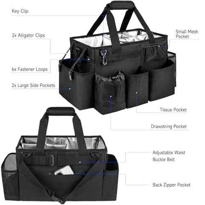 Cleaning Caddy Bag, Large Cleaning Supplies Organizer for Housekeepers, Housekeeping Caddy with Handle and Detachable Padded Cushion, Black