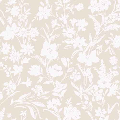 LiKiLiKi Peel and Stick Wall Paper Khaki and White Floral Wallpaper Modern Boho Self Adhesive Waterproof Removable Contact Paper for Living Room Bedroom Bathroom Cabines Kitchen Vinyl Roll 17.3"x118"