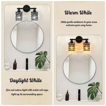 Farmhouse Bathroom Light fixtures, 2 Light Bathroom Lights Over Mirror, Industrial Brushed Bronze Vanity Light with Metal Cage, Sconces Wall Lighting for Cabinet Dressing Table Bedroom
