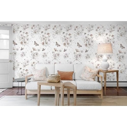 Vinjiasin Wallpaper Peel and Stick Floral Butterfly Contact Paper Vintage Flower Leaf Wall Paper for Bathroom Bedroom Self Adhesive Removable17.3 x 78.7"