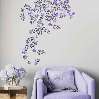 Supzone Purple Vine Flowers Wall Decal Hanging Vine Branch Floral Wall Stickers Self-Adhesive Wall Art Decor for Living Room Bedroom, Office, Sofa, TV Backdrop Home Decor