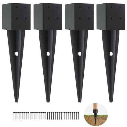 4 Pcs 4x4 Fence Post Anchor Ground Spike16(Inner Size 3.6"x3.6") Black Powder Coated?Mailbox Post Anchors, for Deck,Fence,Railing,Mailbox..