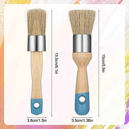 2 Pack Chalk Paint Brush, Chalk and Wax Paint Brush Chalk Paint Tool for Furniture Reusable Flat and Round Chalked Paint Brush for Folk Art Home D?cor Wood Projects Furniture Stencils