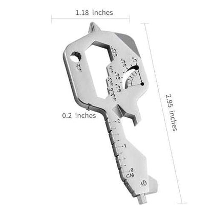 20 IN 1 Key Shaped Multitools, Key Shaped Pocket Tool, Stainless Steel Utility Gadget, Gift for Men, Everyday Carry, Automotive, Home Improvement, Bottle Opener, Screw Driver, Silver, 1 Pcs