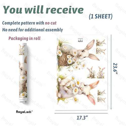 Bunnies and Daisies Wall Decals Removable Spring Animal Vinyl Stickers for Nursery Kids Bedroom and Playroom Decor Peel and Stick Rabbit Wall Art