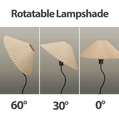 KUNJOULAM Small Pleated Table Lamp, Bedside Nightstand Lamp with Beige Lampshade Black Base, Morden Mini Lamp for Bedroom Home Office Decor, E12 Bulb Included