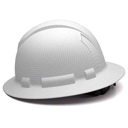 Pyramex Ridgeline Full Brim Hard Hat 4 Point Ratchet Matte White Graphite Pattern