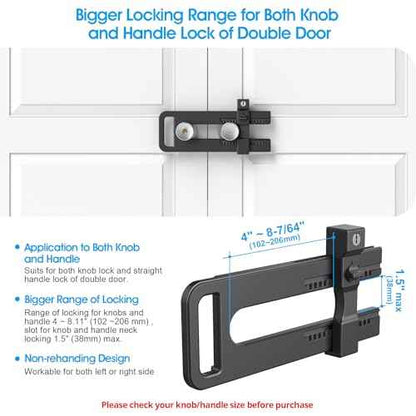 AST Double Door Lockout Device, French Door Reinforcement Lock with 3 Keys, Lockout to Double Door Knobset and Handleset, Childproof Door Lock, Premium Version (Matte Black with Keyed Differ)