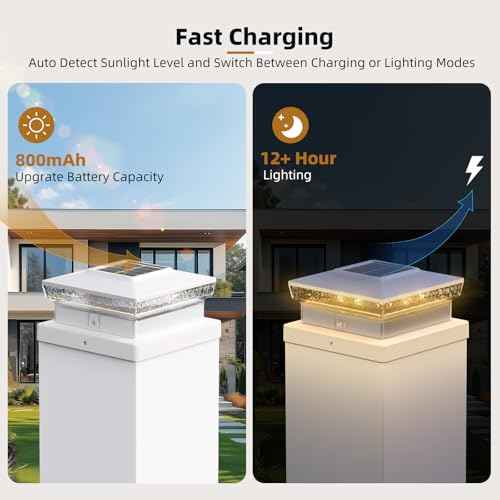 Solar Post Cap Lights, 12 Pack Outdoor Fence Post Solar Lights for 4x4 5x5 Wood/Vinyl Posts, 10-12 Hours Dusk to Dawn Warm/Cool Light Glow for Garden/Deck - White