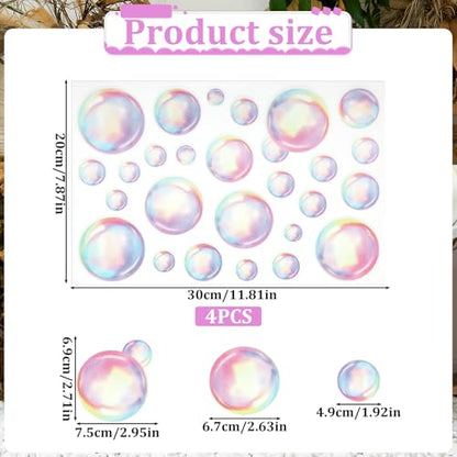 4 Sheets Bubble Wall Decals Under The Sea Birthday Party Decor Ocean Bathroom Sticker Colour Bubble Ocean Background for Laundry Room Bedroom Living Room Wall Mermaid Shower Theme Party
