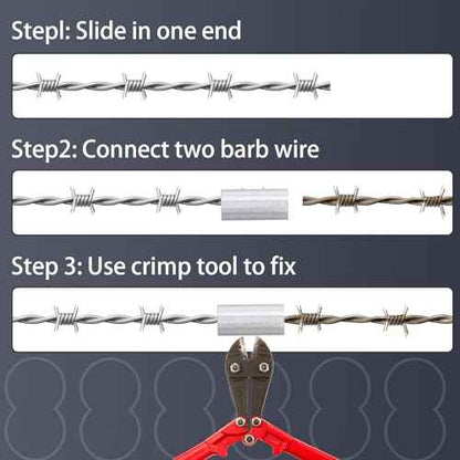 100 Pack Barbed Wire Crimp Sleeves Gritted Crimping Sleeve 2-3 Silver Provides Superior Wire Gripping Quick Splice in Line Strainer Loops for 12 1/2 Gauge