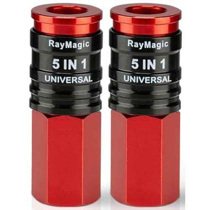 RayMagic 5IN1 Universal Quick Industrial Air Coupler, Air Hose Fittings, 1/4" Female NPT, Quick Connect Air Compressor Accessories, Air Compressor Fittings, 2 PCS RED