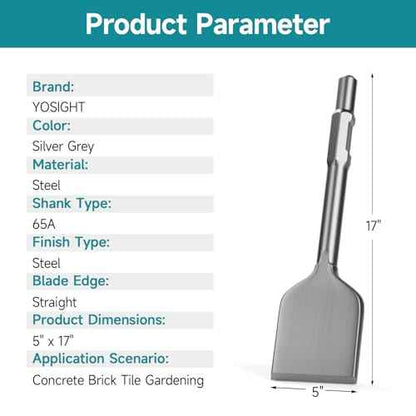 17.3 x 4.9 Inch Square Shovel Chisel - 65A Shank Steel Digging Shovel Chisel, Round Shank Spade Chisel, Ideal for Gardening, Landscaping, Concrete, Bricks, and Sand