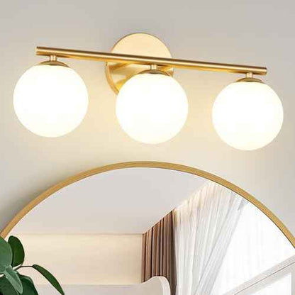 Globe Bathroom Light Fixtures 3-Light Brass Gold Vanity Light with Plastic Milk White Globe Shades 11.81 inch Wall Sconce Lighting Over Mirror, Vanity Lights for Bathroom Bedroom Hallway