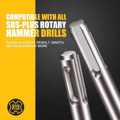 8-Pieces SDS-Plus Rotary Hammer Drill Bit Set, Carbide Tip 4-Cutter for Brick,Stone & Concrete