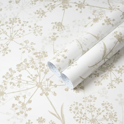 Safiyya Peel and Stick Wallpaper Floral Contact Paper 78.7" x 17.3" White and Beige Wall Paper Modern Neutral Self Adhesive Removable Wallpaper for Bedroom Bathroom Vinyl Rolls