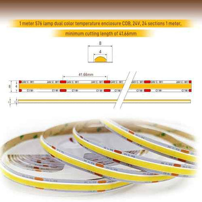 COB LED Strip Light,CCT Dimmable Strips Light,2700K-6500K,24ft/7.5m,8mm Wide,CRI90+ 24V LED Strips Kit with Bluetooth APP Control/Music Mode,for Bedroom,Kitchen,DIY Lighting