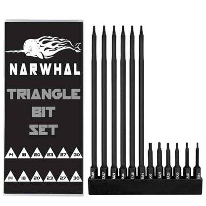 Triangle Bit Set (12 Pack - 2" and Extra Long 6") Magnetic Heads in The Following Triangle Screwdriver Sizes: TA14, TA18, TA20, TA23, TA27, & TA30