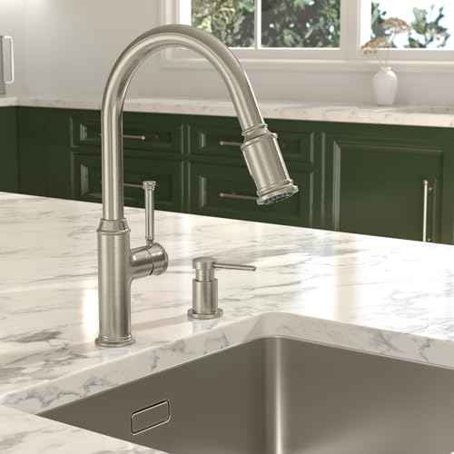 Lava Odoro Soap Dispenser for Kitchen Sink, Modern Brass Built in Countertop Pump Dispenser with 18 Oz Refillable Bottle, Kitchen Soap and Lotion Dispenser Spot-Free, Brushed Nickel, KSD-21