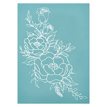 OLYCRAFT 11x8.6 Inch Self-Adhesive Silk Screen Printing Stencil Reusable Pattern Stencils Rose Flower for Painting on Wood Fabric T-Shirt Wall and Home Decorations
