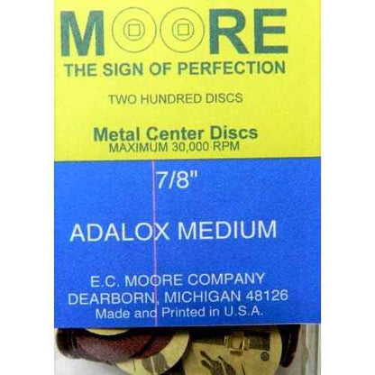 E C Moore's Adalox Medium 7/8" Sanding Disc Snap on Metal Center Pack of 200