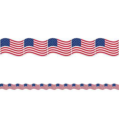Whaline 69Ft 4th of July Bulletin Board Border 60 Sheet Patriotic American Flag Trim Border Stickers Self-Adhesive USA Flag Border Decals for Independence Day Memorial Day Classroom Decoration