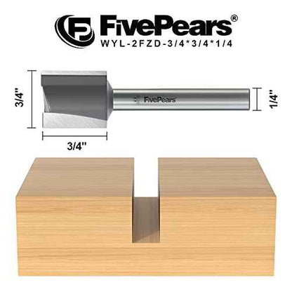 FivePears Straight Router Bits 1/4 Inch Shank Double Flute, 3/4 Inch Cutting Diameter, 3/4 Inch Cutting Length, Used for Create Groove, Dado or Hollow