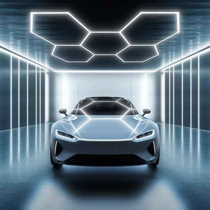 PARMIDA Hexagon LED Garage Lights, Ultra Bright 250W, 25000LM, ETL/FCC, Honeycomb Modern Ceiling Lighting System for Car Detailing Garage, Workshop, Gym, Shop, Basement (25 Pack, 5 Grids - 6000K)