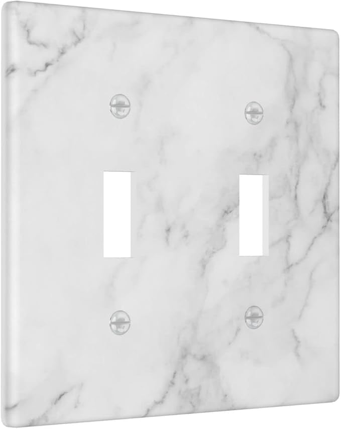 White Marble Pattern Light Switch Cover Decorative Double Toggle Wall Plate 2-Gang Art Print Faceplate for Kitchen Home Kids Room Decor 4.5" X 4.5"