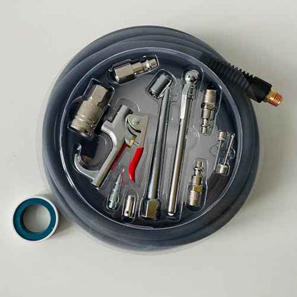Air Hose 1/4 in x 30 ft, Hybrid Air Compressor Hose Kit with 1/4 in NPT Male Threads, 13 Piece Air Tool & Air Compressor Accessories Kit, Bend Restrictors, 300 PSI (Grey, 30FT-13 Pieces)