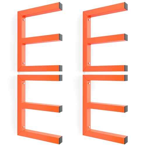 Ultrawall Lumber Storage Rack Wall Mount Wood Storage Racks, Metal Wood Organizer Racks for Shed, Workshop, Garage, Holds Up 220 LBS Per Level (Pack of 4, Orange)