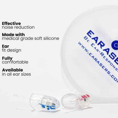 EARasers -26dB Peak Reduction Earplugs - Reusable Noise Reduction Musicians Earplugs for Concerts, Djs (Small)
