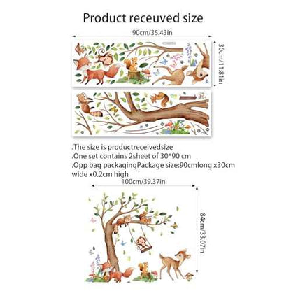Runtoo Forest Baby Animals Wall Art Decals Jungle Tree Wall Stickers Nursery Kids Room Classroom Wall Decor Birthday Decoration