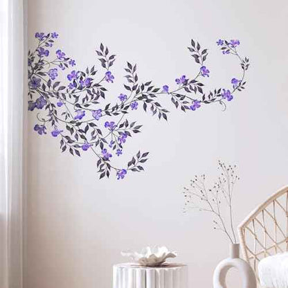 Supzone Purple Vine Flowers Wall Decal Hanging Vine Branch Floral Wall Stickers Self-Adhesive Wall Art Decor for Living Room Bedroom, Office, Sofa, TV Backdrop Home Decor