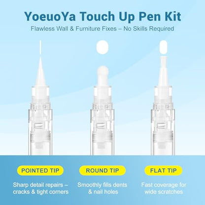 Touch Up Paint Pen Set 3PCS Refillable Paint Touch Up Pens Fillable with Pointed, Round & Flat Tips Multi-Surface Brushes for Walls, Furniture, Cabinets, Wood, and DIY Projects